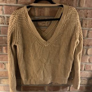 crème sweater off the shoulder v-neck